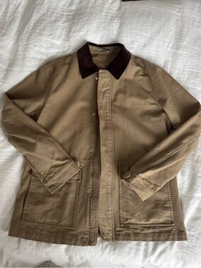 Suitsupply Tan Canvas Chore Jacket with Dark Brown Collar